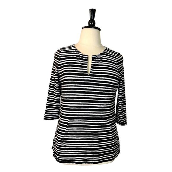 Liz Claiborne Top 3/4 Sleeves Split Neck Sport Black White Women’s Size Large - Picture 1 of 10